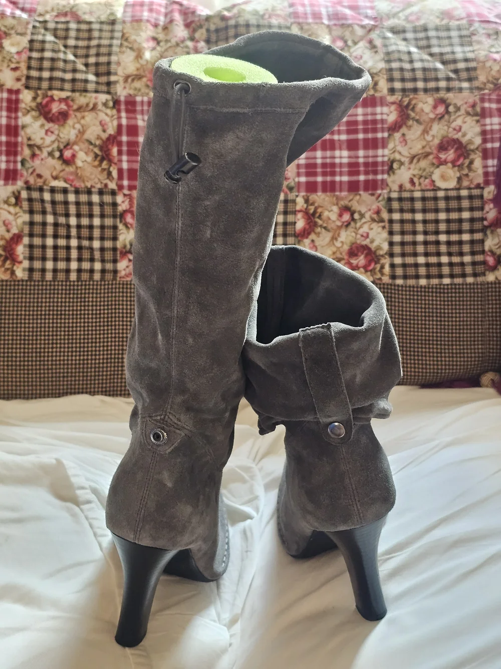 Women's Gray Suede Mid-Calf Boots - Classic Casual Style